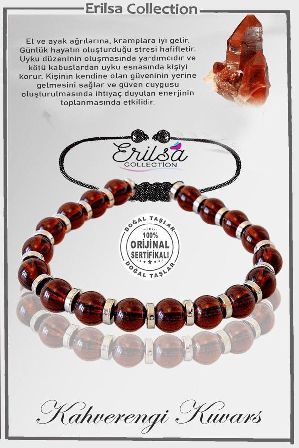 Sertifikalı Silver Hematit - Kahverengi Dumanlı Kuvars Taşı Bileklik - Ayarlamalı - Image 1