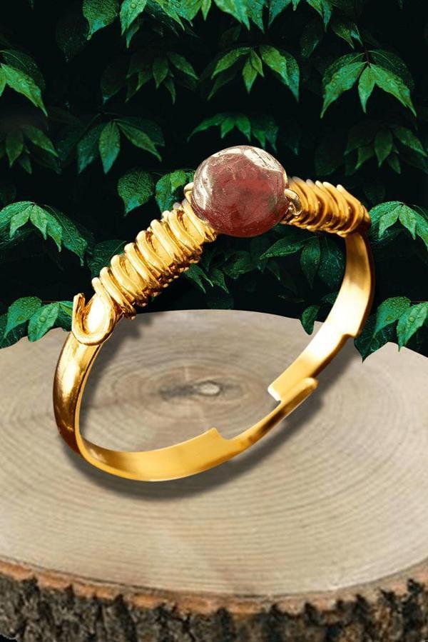 Sertifikalı Kırık Taşlı Gold Model Lal Garnet Granat Taşı Yüzük - Ayarlamalı - Image 1