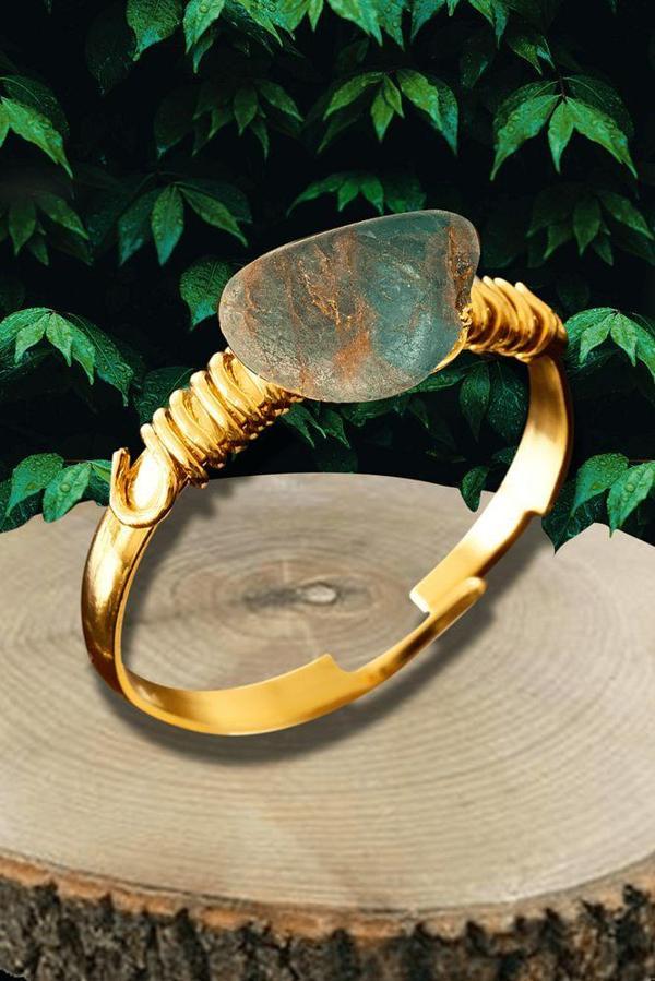 Sertifikalı Kırık Taşlı Gold Model Ince Ham Apatit Taşı Yüzük - Ayarlamalı - Image 1