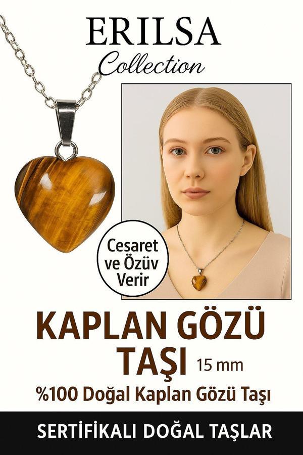 Sertifikalı Kalp Model Mini Kaplan Gözü Kolye – Cesaret, Odak ve Enerji Taşı - Image 1