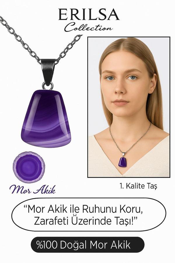 Sertifikalı AAA+ Mor Akik Taşı Kolye – Beşgen Model, Gümüş Aparatlı - Image 1