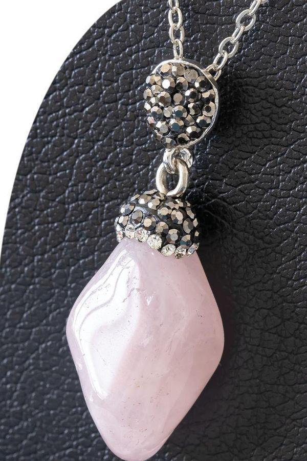 Sertifikalı Zirkon Taşlı Model Pembe Kuvars Taşı Kolye - Image 1