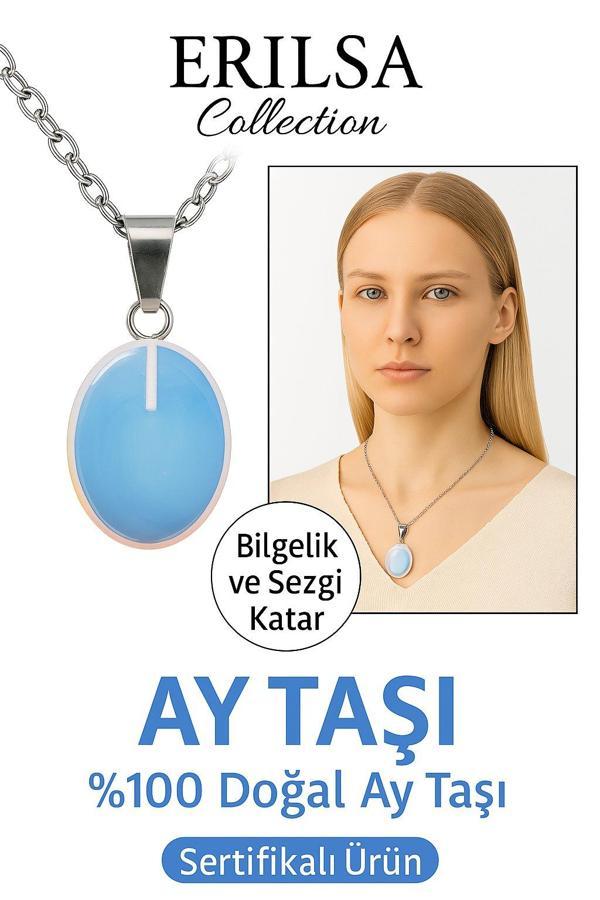 Sertifikalı Oval Ay Taşı Doğal Taş Kolye -Gümüş Aparat Dişil Enerjiyi Güçlendirir İçsel Denge Taşı - Image 1