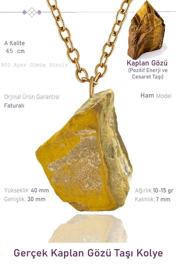 Sertifikalı Ham İşlenmemiş Kaplan Gözü Taşı Kolye - 24k Altın Kaplama - Image 1