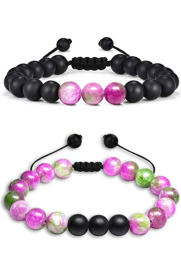 Sertifikalı Doğal Yeşil Mor Kuvars Oniks Taşı Doğal Taş Bileklik Seti - Image 1