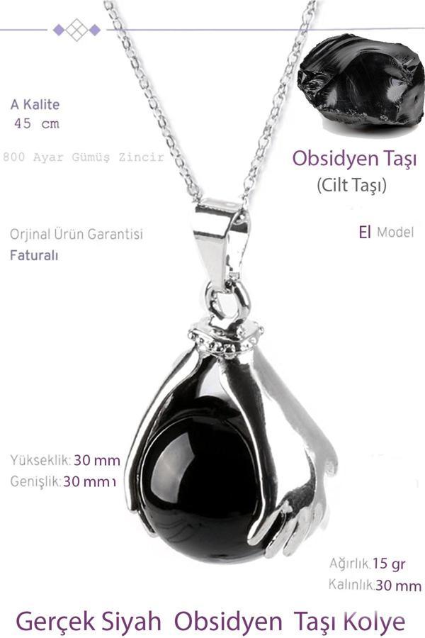 Sertifikalı El Pençe Model Gerçek Obsidyen Taşı Kolye - Image 1