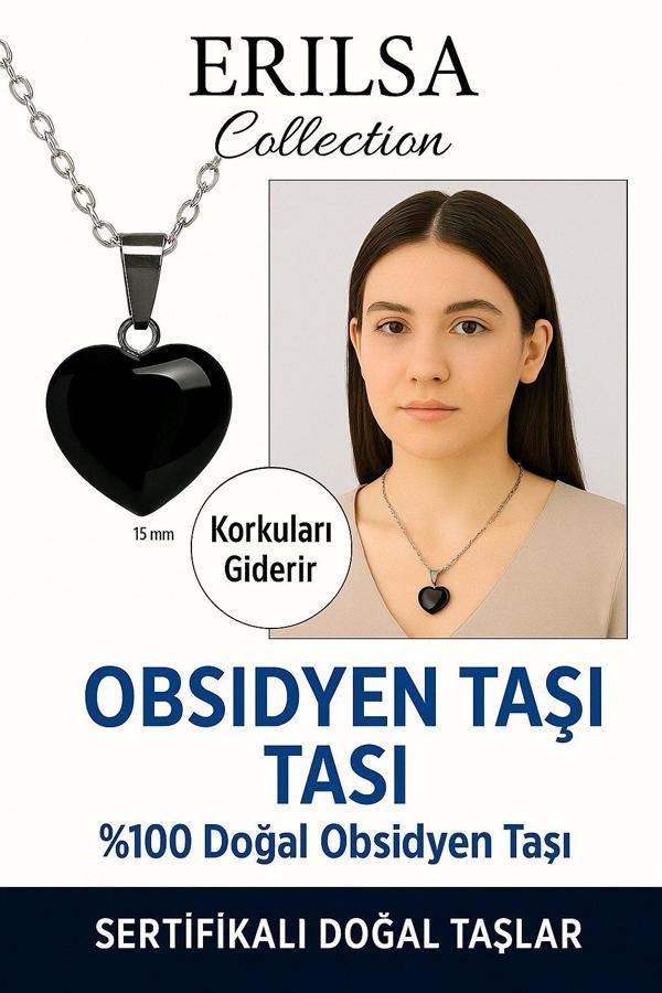 Sertifikalı Kalp Model Mini Siyah Obsidyen Taşı Kolye – Koruma, Arınma ve Duygusal Güç Taşı - Image 1
