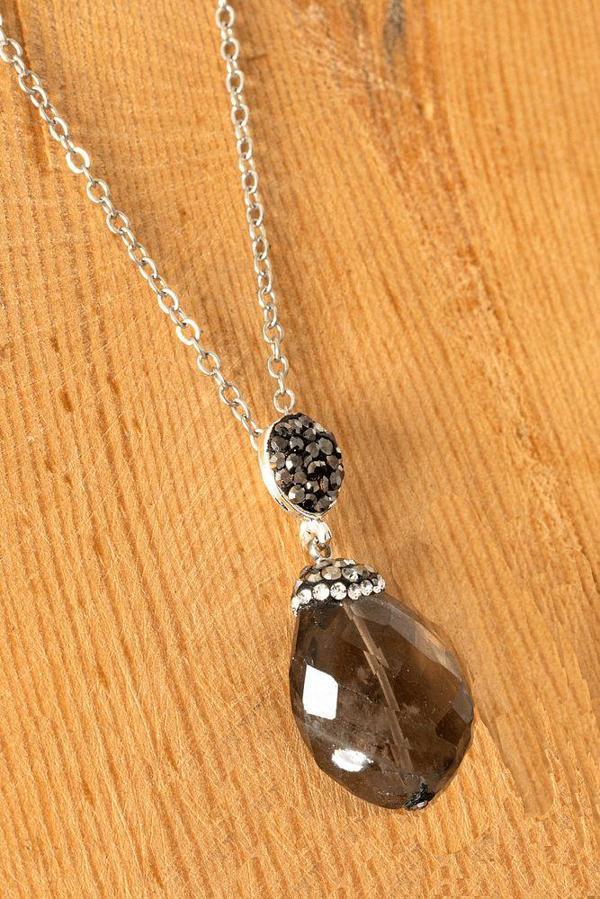 Sertifikalı Fasetli Zirkon Taşlı Dumanlı Kuvars Taşı Kolye - Image 1