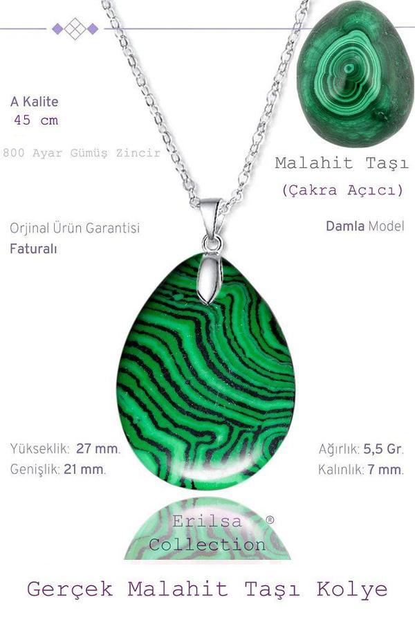 Sertifikalı Damla Model Malahit Taşı Kolye (GÜMÜŞ APARATLI) - Image 1