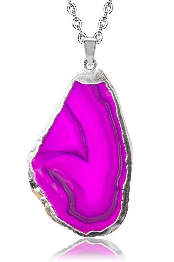 Sertifikalı Yüksek Kalite Doğal Pembe Akik Taşı Plaka Kolye - Image 1