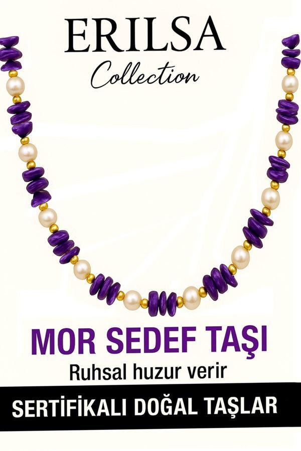 Sertifikalı Kırık Taşlı Model İnci - Mor Sedef Taşı Kolye - Image 1