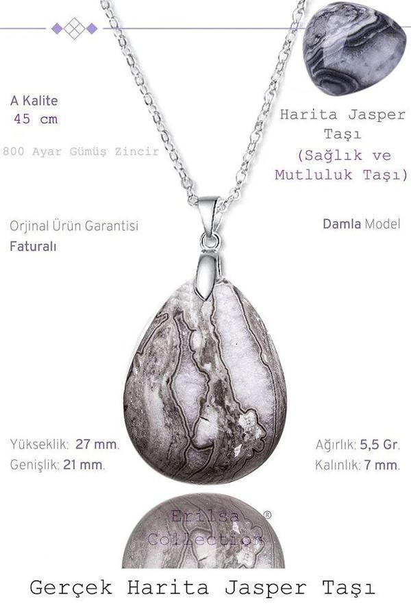 Sertifikalı Damla Model Desenli Harita Jasper Taşı Kolye (GÜMÜŞ APARATLI) - Image 1