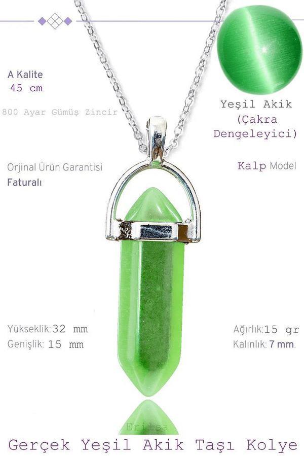 Sertifikalı Çivi Model Yeşil Akik Taşı Kolye (1.Kalite) - Image 1