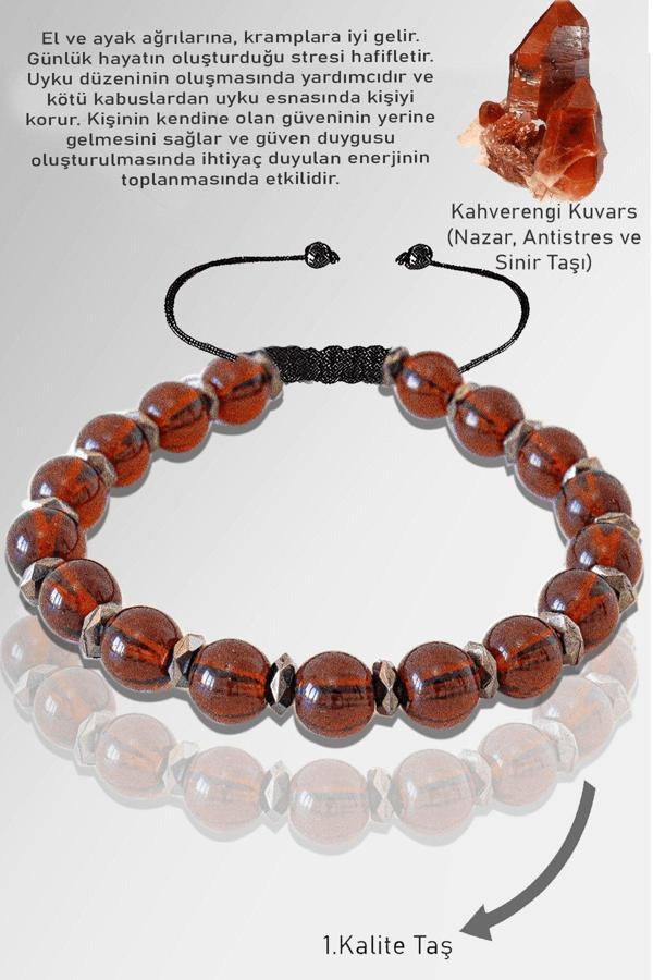 Sertifikalı Silver Fasetli Hematit - Kahverengi Dumanlı Kuvars Taşı Bileklik - Ayarlamalı - Image 1