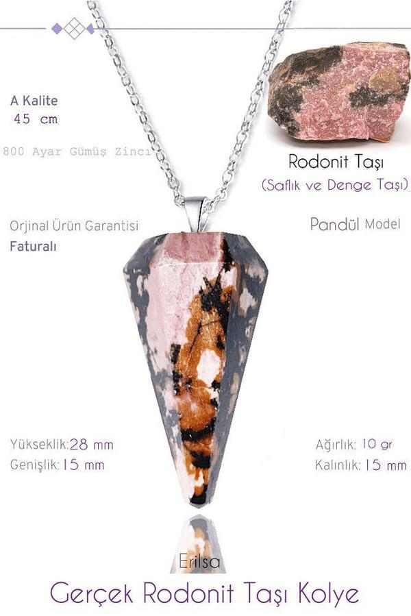 Sertifikalı Pandül Model Rodonit Taşı Kolye - Image 1