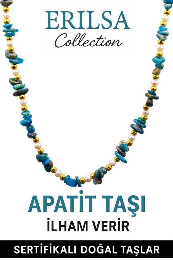 Sertifikalı Kırık Taşlı Model İnci - Apatit Taşı Kolye  - Image 1