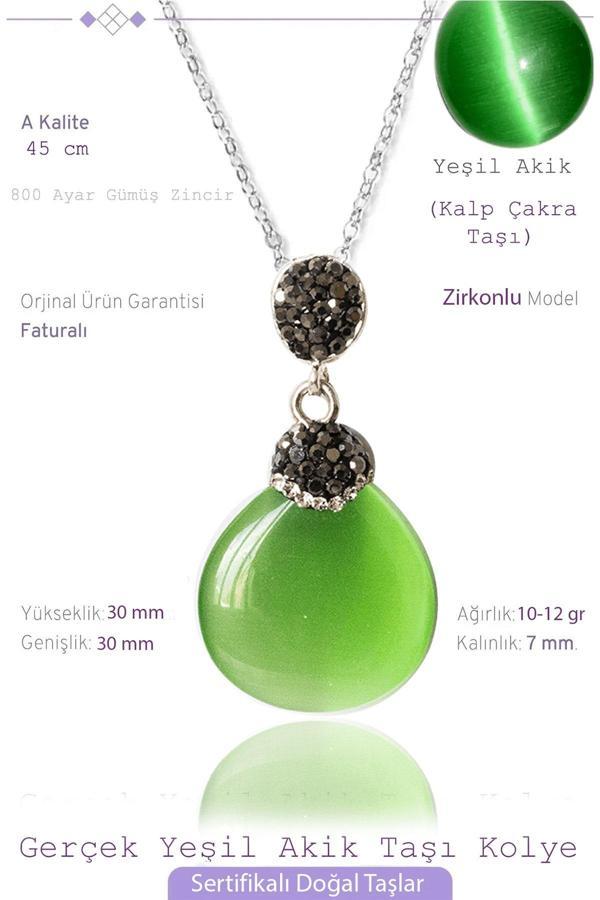 Sertifikalı Zirkon Taşlı Yeşil Akik Taşı Kolye - Image 1