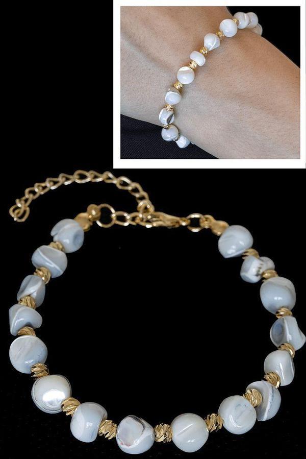 Sertifikalı Beyaz Sedef Taşı Bileklik - Ayarlamalı - Image 1