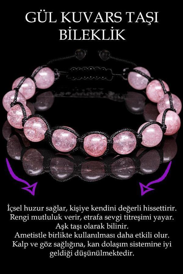 Sertifikalı Gül Kuvars Taşı Bileklik - Makrome - Image 1
