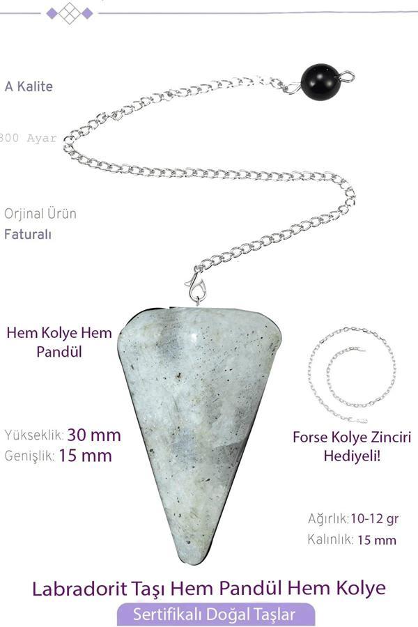 Sertifikalı Labradorit Taşı Pandül Sarkaç Hem Pandül - Hem Kolye - Image 1