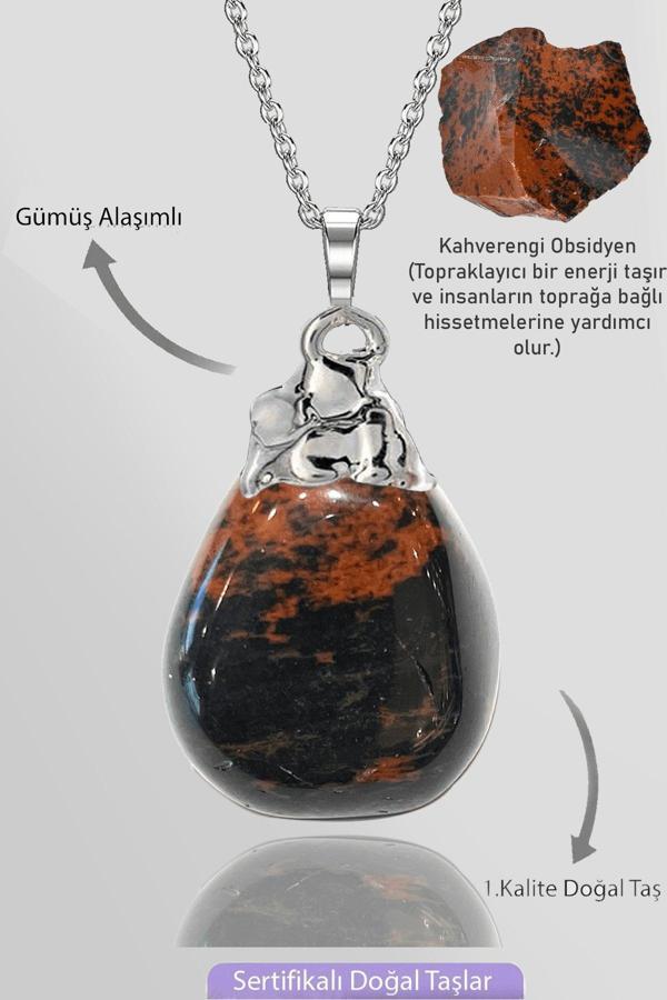 Sertifikalı Tamburlanmış Ham Kahverengi Obsidyen Taşı Kolye - Image 1
