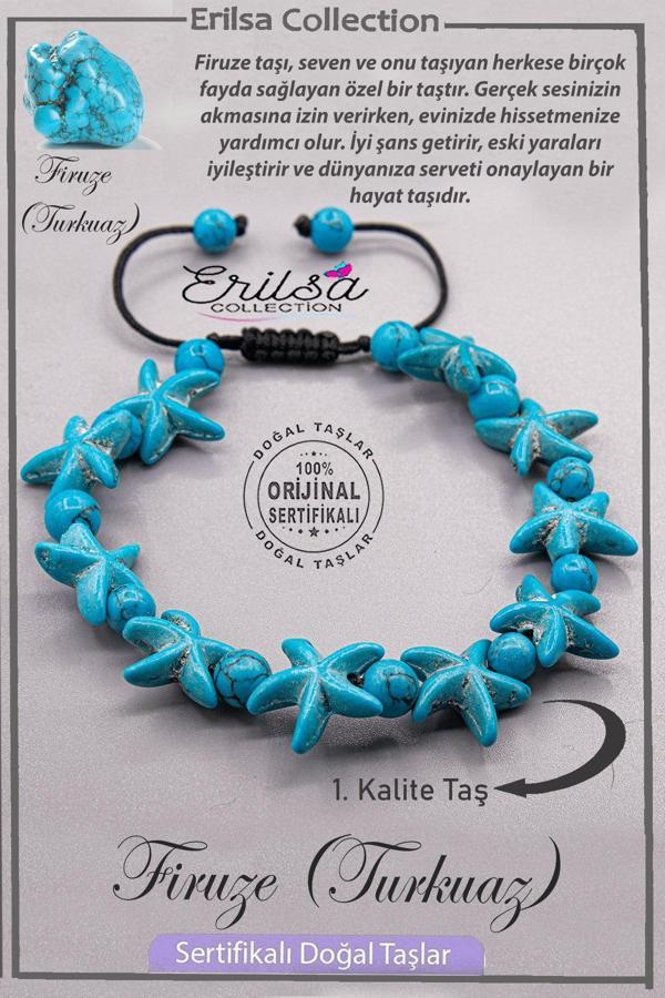 Sertifikalı Deniz Yıldızı Model AAA+ Kalite Firuze Taşı Bileklik (Turkuaz) - Image 1