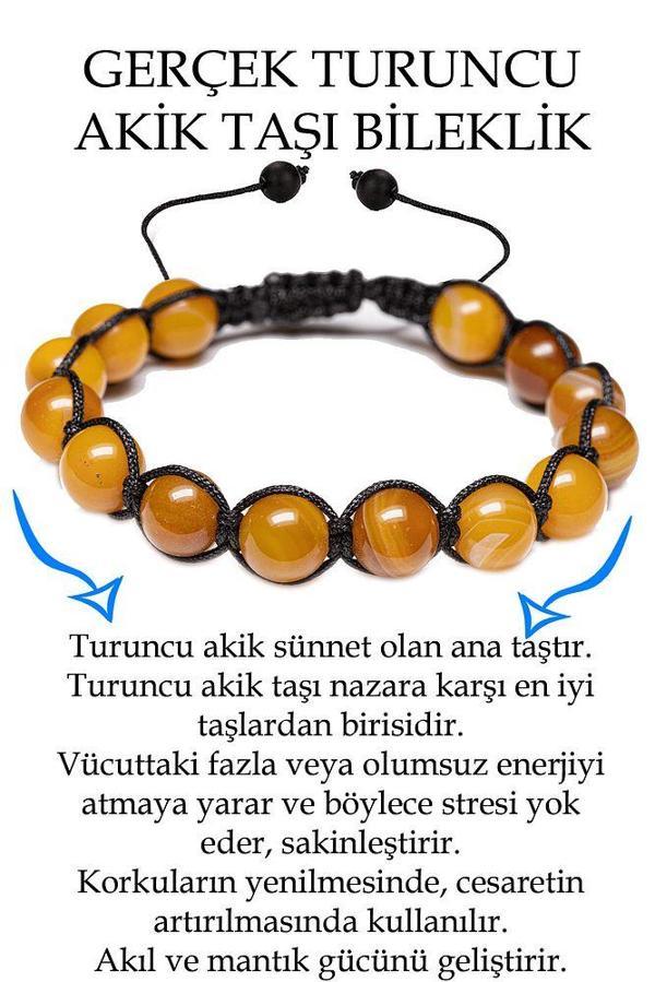 Sertifikalı Damarlı Açık Turuncu Akik Taşı Bileklik - Makrome - Image 1