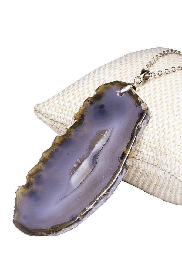 Sertifikalı Gümüş Aparatlı Doğal Siyah Akik Taşı Plaka Kolye - Image 1