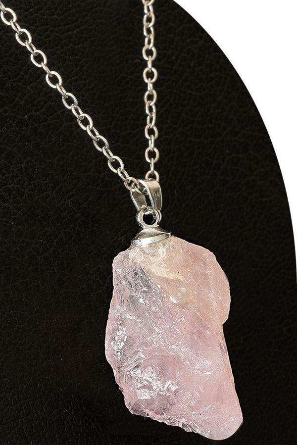 Sertifikalı Ham İşlenmemiş Pembe Kuvars Taşı Kolye - Image 1