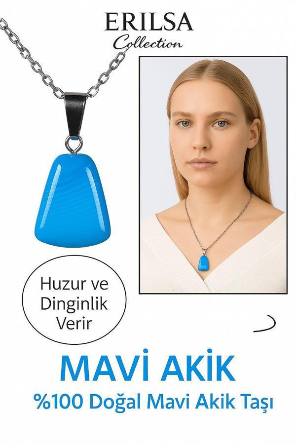 Sertifikalı AAA+ Mavi Akik Taşı Kolye – Beşgen Model, Gümüş Aparatlı - Image 1