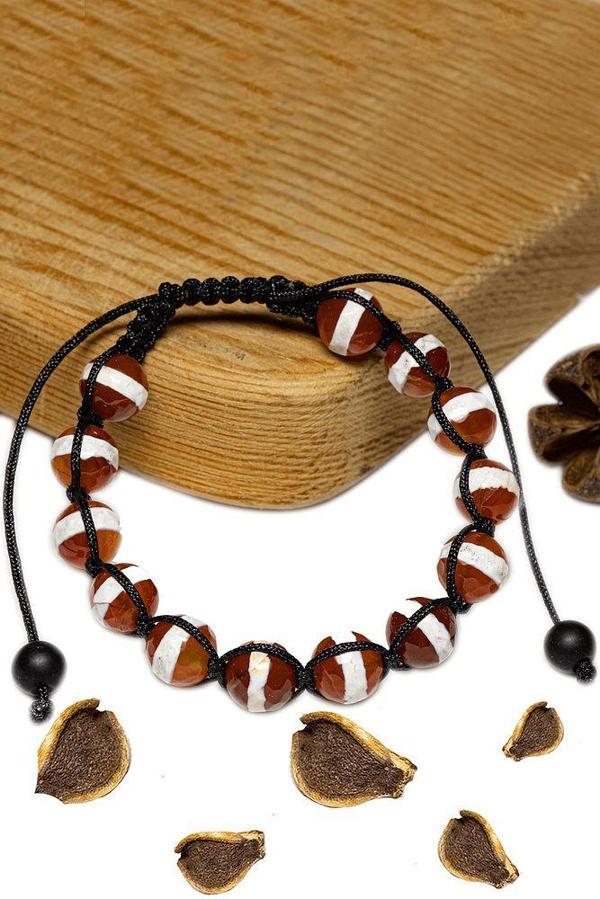 Sertifikalı Çizgili Kırmızı Tibet Akik Taşı Bileklik - Image 1