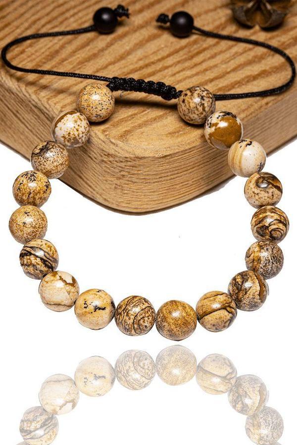 Sertifikalı Kahverengi Jasper Taşı Bileklik - Makrome - Image 1