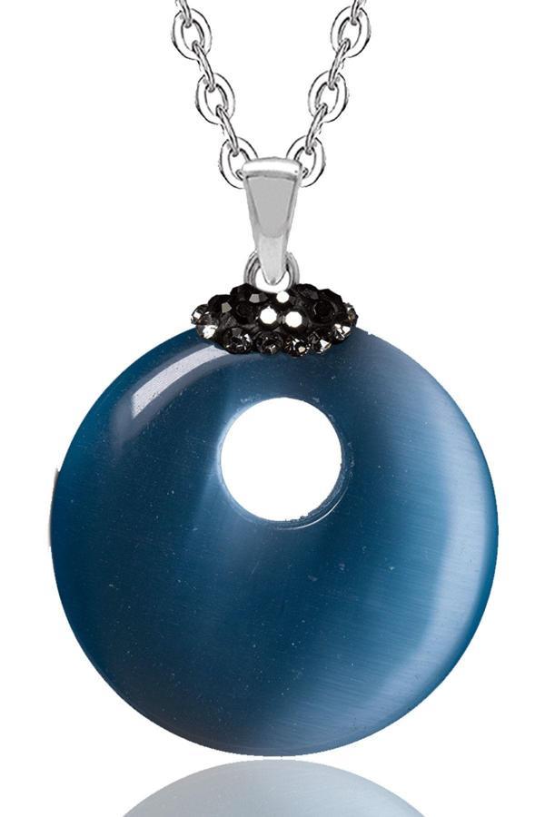 Sertifikalı Zirkon Taşlı Mavi Akik Doğal Taş Kolye Doğal Mavi Renk 45 cm - Image 1