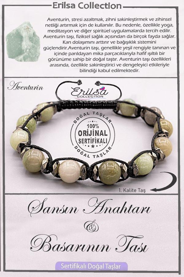 Sertifikalı AAA+ Kalite Doğal Aventurin Taşı - Şans Anahtarı Başarı Bilekliği - Image 1