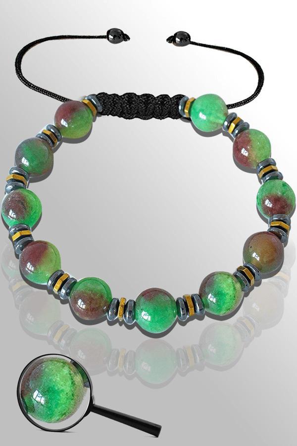 Sertifikalı Silver Gold Hematitli Yeşil Yosunlu Akik Taşı Bileklik - Ayarlamalı - Image 1