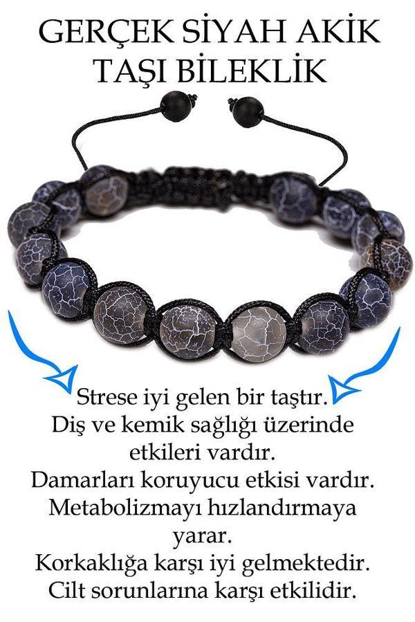 Sertifikalı Damarlı Siyah Akik Taşı Bileklik - Makrome - Image 1
