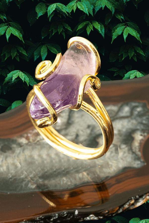 Sertifikalı Gold Rokoko Model Ametist Taşı Yüzük - Ayarlamalı - Image 1