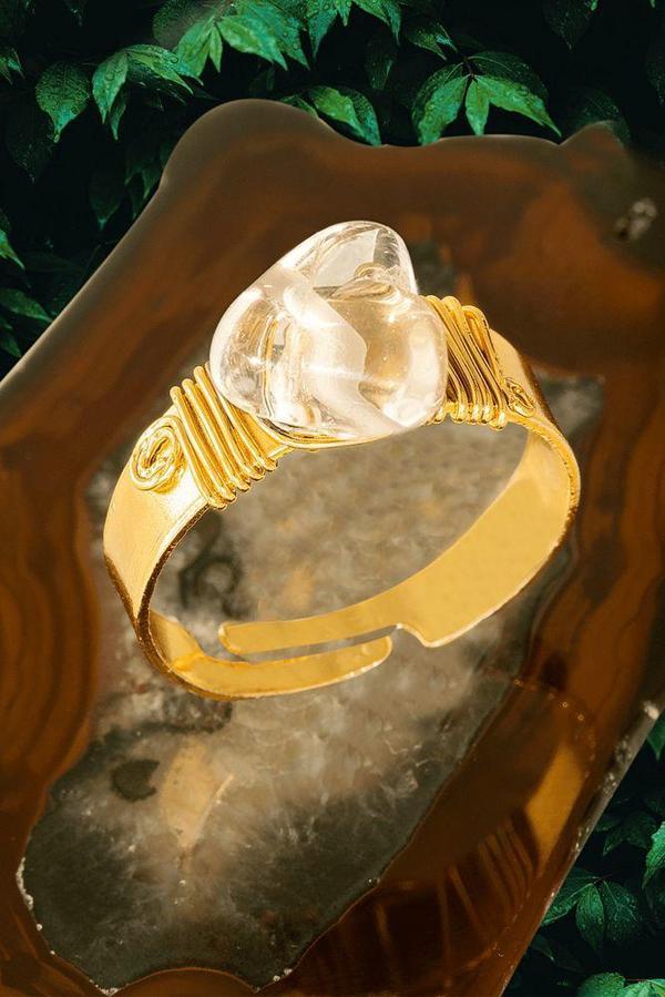 Sertifikalı Kalın Tımbıl Gold Model Kristal Kuvars Taşı Yüzük - Ayarlamalı - Image 1