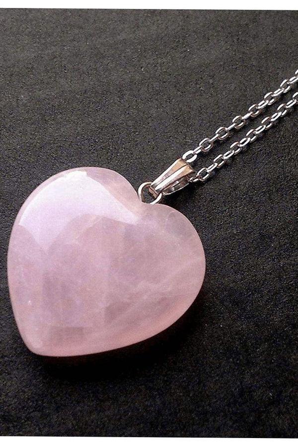 Sertifikalı Kalp Model Gerçek Pembe Kuvars Taşı Kolye - Image 1