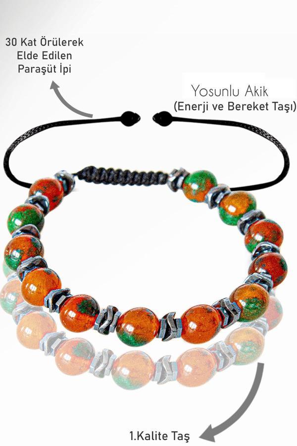 Sertifikalı Gerçek Hematit - Yosunlu Kırmızı Yeşil Akik Taşı Bileklik - Image 1