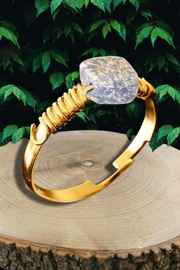 Sertifikalı Gold Kırık Taşlı İnce Model Ham Sodalit Taşı Yüzük - Ayarlamalı - Image 1