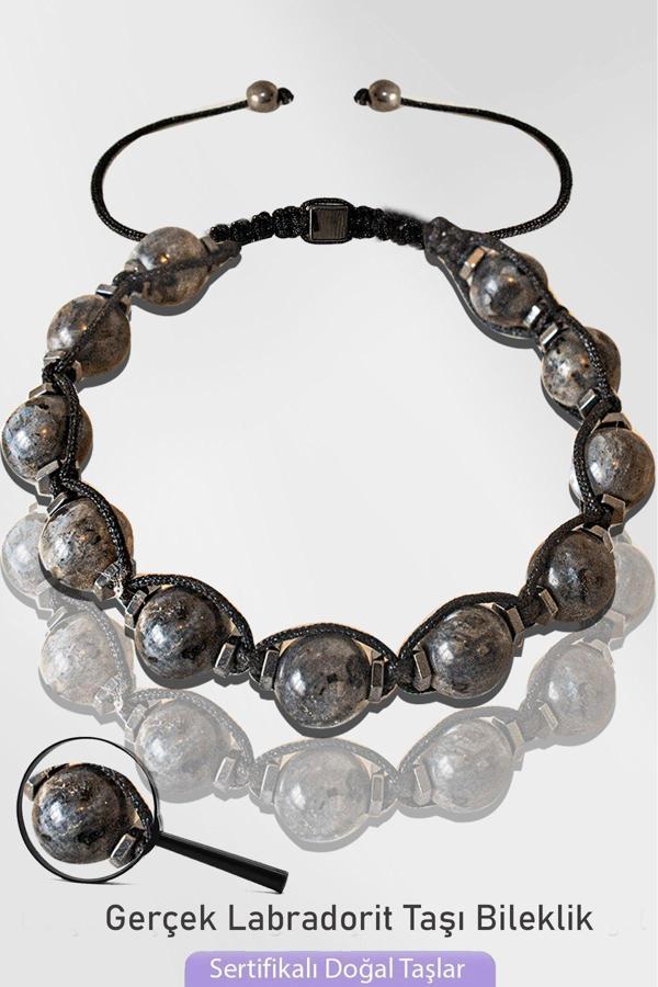 Sertifikalı Makrome Doğal Gerçek Labradorit Taşı Bileklik - Ayarlamalı - Image 1