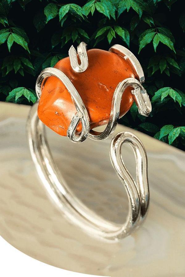 Gümüş Rokoko Model Kırmızı Jasper Taşı Yüzük - Ayarlamalı - Image 1