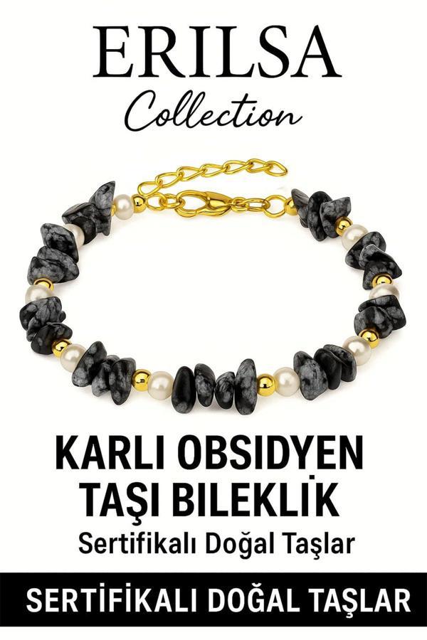 Sertifikalı İnci ve Karlı Obsidyen Taşı Bileklik – Denge ve Canlılık Enerjisi - Image 1