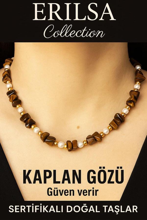 Sertifikalı Kırık Taşlı Model İnci – Kaplan Gözü Taşı Kolye – Koruma ve Güç Enerjisi - Image 1