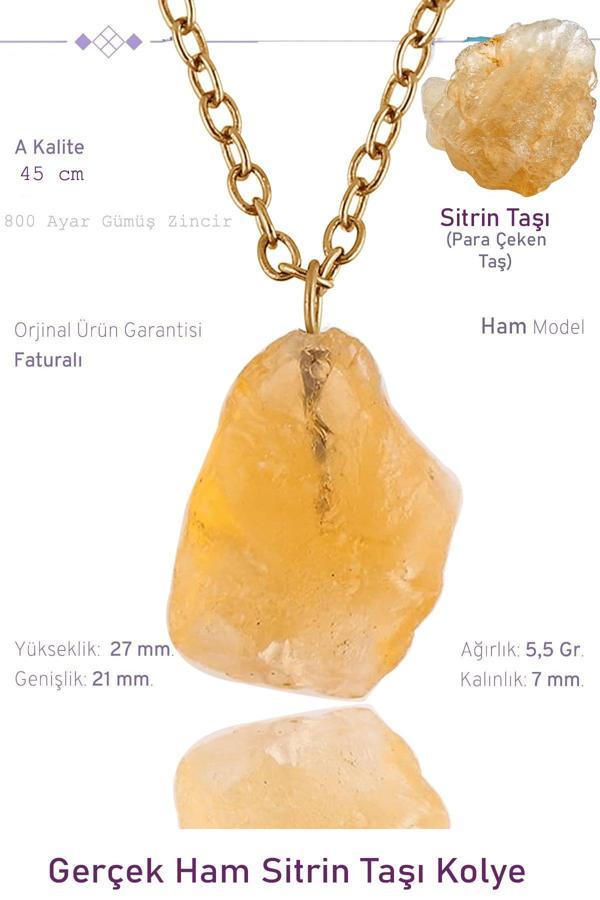 Sertifikalı Ham İşlenmemiş Sitrin Taşı Kolye - 24k Altın Kaplama - Image 1