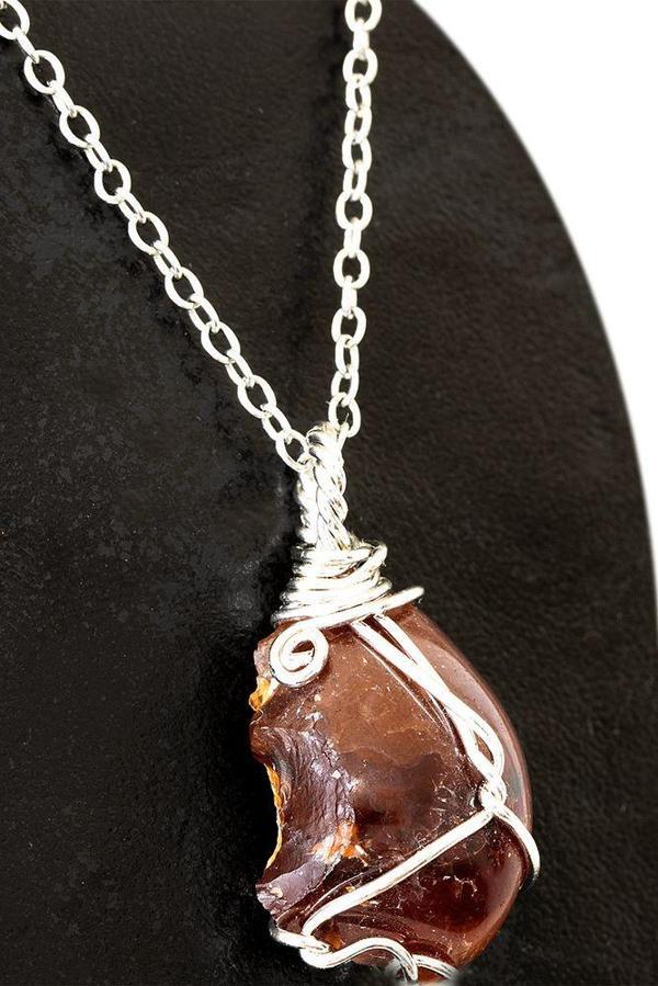 Sertifikalı Gerçek Ham Tel Sargılı Kızıl Yemen Akik Taşı Kolye - Image 1