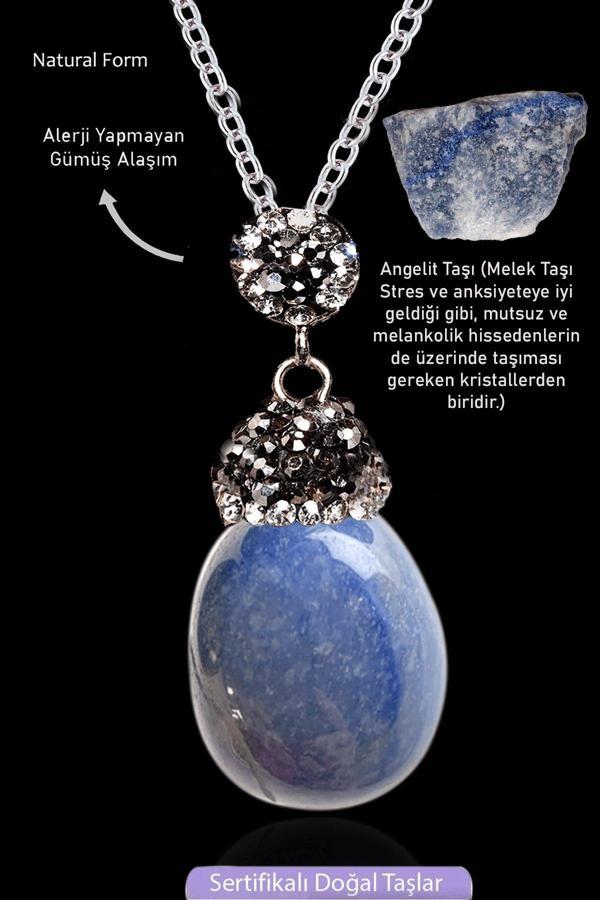 Sertifikalı Zirkon Taşlı Model Ham Angelit Taşı Kolye (Melek Taşı) - Image 1