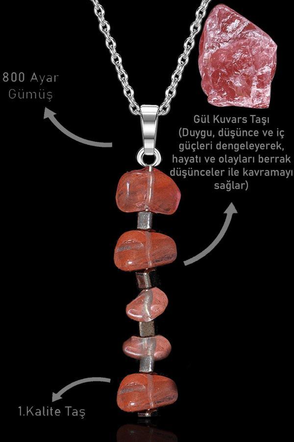 Sertifikalı Kırık Taşlı Model Rose Kuvars Taşı Kolye - Image 1