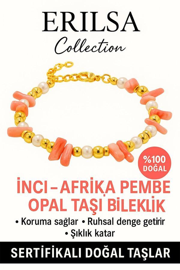 Sertifikalı İnci ve Afrika Pembe Opal Taşı Bileklik – Koruma ve Ruhsal Denge - Image 1